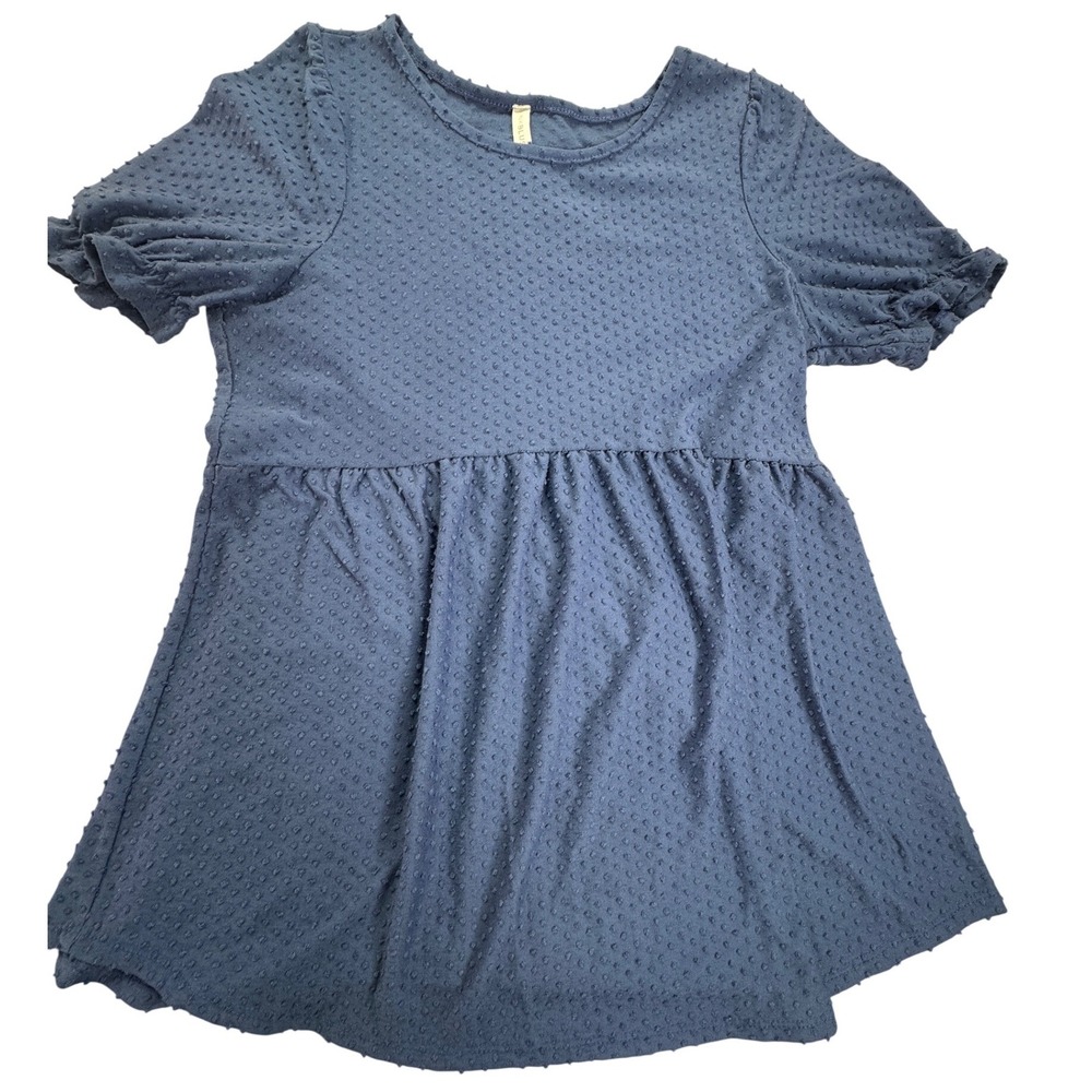 PinkBlush Blue Swiss Dot Maternity Top Short Puff Sleeve Babydoll Blouse Small